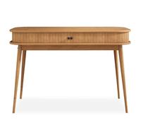 IDIMEX Bureau JARI en Bois Massif, 113 x 75 x 50 cm, Pieds Coniques, façade cannelée, Rangement Pratique avec Porte coullisante, Coloris chêne