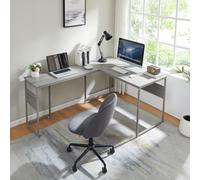 Bureau 'Karlstang' en forme de L structure en acier 166 x 120 x 75 cm avec veines de bois gris clair