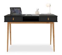 IDIMEX Bureau Kim secrétaire en pin Massif avec 2 tiroirs et 1 Niche Bois lasuré Noir/chêne