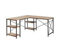 [en.casa] Bureau en Fomre L ou en Version Droite avec 2 Étagères Intégrées Compartiments de Rangement Ouverts Télétravail Bureau Acier Panneau de Particules 150 x 150 x 75 cm Effet Chêne Noir