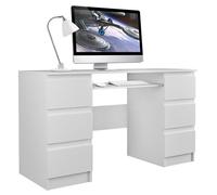 Bureau - Kuba - Blanc - 6 tiroirs - Design moderne - Fonctionnel