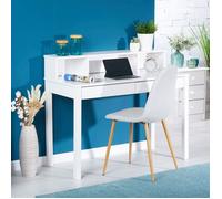 Bureau LENNOX avec rangement 2 tiroirs et 3 niches, en pin massif lasuré blanc