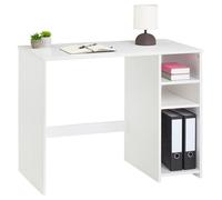 Bureau LIAM avec rangement caisson avec 2 étagères réglables en hauteur, en pin massif lasuré blanc