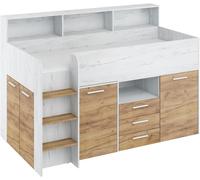 BUREAU LIT SUPERPOSÉ BIBLIOTHÈQUE POUR ENFANTS NEO L cm206x120x138h CHÊNE BLANC