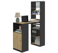 Bureau LUNG avec rangements et placard 2 personnes noir et bois