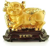 Bureau Maison Table Feng Shui Décoration Chinois Feng Shui Statue Chinois Zodiaque Animal Cochon Or Cochon Statue pour la Richesse, Décoration de la Maison Attirer la Richesse la Bonne Chance, Feng
