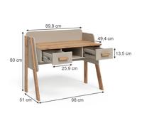 Bureau Malia, 97x51cm avec 2 tiroirs, Cachemire/Chêne Artisan, Vitalispa 58370