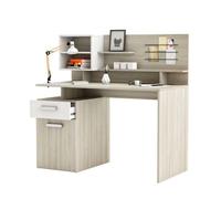 Bureau MALICIA, 123x60x121,9 cm, blanc + chêne, Avec étagères, armoire et tiroir