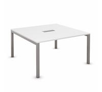Bureau manager Burocolor avec trappe d'accès - L.140 x P.143 cm - Plateau Blanc - Pieds Aluminium