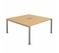 Bureau manager Burocolor L.140 x P.143 cm plateau avec trappe d'accès Hêtre - pieds métal Aluminium