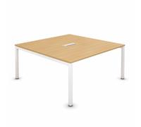 Bureau manager Burocolor L.160 x P.163 cm plateau avec trappe d'accès Hêtre - pieds métal Blanc