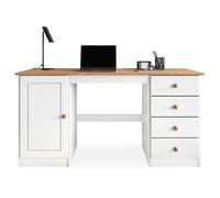 IDIMEX Bureau avec Rangement Manager L 145 cm en Bois Massif, Coloris Blanc et chêne, Bureau avec 4 tiroirs et 1 Porte battante, Un Large Plateau, Style Classique