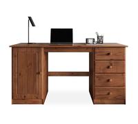 IDIMEX Bureau avec Rangement Manager L 145 cm en Bois Massif, Coloris Brun foncé, Bureau avec 4 tiroirs et 1 Porte battante, Un Large Plateau, Style Classique