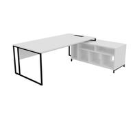 Bureau manager retour à droite Skyline - L.200 x P.100 cm - Plateau Blanc - Pieds Noir
