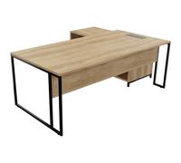 Bureau manager retour à droite Skyline - L.200 x P.100 cm - Plateau Chêne Nebraska - Pieds Noir