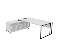 Bureau manager retour à gauche Skyline - L.200 x P.100 cm - Plateau Blanc - Pieds Noir