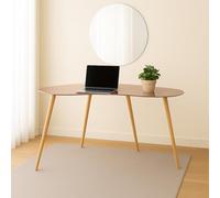 Bureau marron avec plateau en verre et pieds effet bois chêne scié - 120 x 60 x 74 cm - Design moderne et élégant