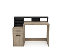 Bureau meuble de rangement avec niches 1 tiroir 1 porte couleur chêne / gris anthracite - Largeur 126,2 x Profondeur 59,8 x Hauteur 93,5 cm - -
