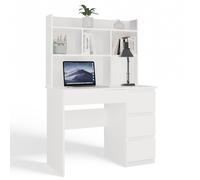 Bureau MIJAS à droite avec rallonge, blanc mat, 4 tiroirs, 4 étagères pour burea