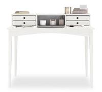 Bureau MILANO secrétaire en pin massif avec 4 tiroirs et 1 niche, bois lasuré blanc