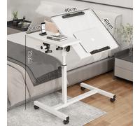 Bureau mobile pour ordinateur portable avec roulettes, table de lit réglable en hauteur, support d'ordinateur inclinable à 180° avec butée de sécurité, plateau roulant en acier au carbone pour PL