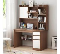 Bureau moderne avec clapier et étagère en bois avec tiroirs de rangement, poste de travail élégant, 99,1 x 45,7 x 162,6 cm, marron - Idéal pour la maison et le bureau