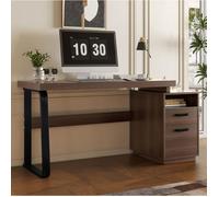 Bureau moderne avec rangements SENVIRO - 161 x 54 x 76 3 cm MDF et métal 2 tiroirs plateau effet bois marron foncé