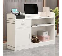 Bureau moderne blanc avec tiroir et armoire verrouillable - Comptoir de réception compact pour salon ou bureau - 100 cm de long