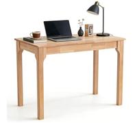 Bureau moderne du milieu du siècle en hévéa massif avec tiroir de rangement et tige de suspension, table d'ordinateur compacte pour petit bureau à domicile (bois naturel, 80 cm)