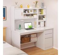Bureau Moderne en Bois avec étagère de Rangement，Poste de Travail Avec Armoire Bureau D'ordinateur en Bois avec Tiroirs Et étagères Bureau D'écriture pour Adolescents Et(Size:120x45x165cm,Color:Blanc)