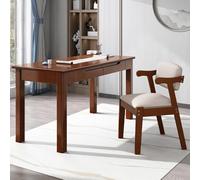 Bureau moderne en bois de chêne massif avec 2 tiroirs, petit bureau d'ordinateur pour bureau à domicile, finition naturelle, meubles élégants et fonctionnels