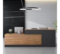 Bureau moderne en forme de L avec finition en noyer, parfait pour supermarchés, mini marchés, salons de beauté et bureaux - comptoir de réception élégant (L-260 cm)