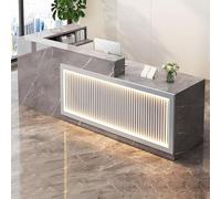 Bureau moderne en forme de L de 180,3 cm avec bande lumineuse LED, design droit, tiroir verrouillable, meuble de bureau élégant, idéal pour les zones de réception d'entreprise