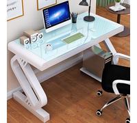 Bureau Moderne en Verre Trempé Sécurit, Bureau PC Moderne- Structure Métal en Z Design, Plateau Verre, PC/Gaming/Télétravail, Montage Facile 15 Min(White White,80x60x75cm)