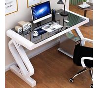 Bureau Moderne en Verre Trempé Sécurit, Bureau PC Moderne- Structure Métal en Z Design, Plateau Verre, PC/Gaming/Télétravail, Montage Facile 15 Min(White Black,140x60x75cm)