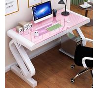 Bureau Moderne en Verre Trempé Sécurit, Bureau PC Moderne- Structure Métal en Z Design, Plateau Verre, PC/Gaming/Télétravail, Montage Facile 15 Min(White Pink,120x60x75cm)