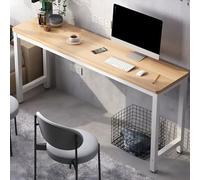 Bureau moderne étroit rectangulaire en bois de qualité supérieure, station de travail d'ordinateur, base blanche et plateau en noyer clair, 100,1 x 40,6 x 73,7 cm (L x l x H), chaises non incluses