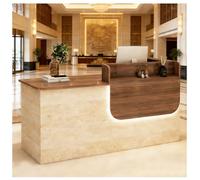 Bureau moderne ion avec éclairage LED verrouillable pour clavier et étagères - Élégant comptoir de hall d'entreprise et d'hôtel 140 x 60 x 100 cm Parfait pour une utilisation au détail et au bureau