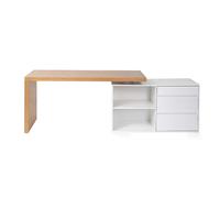 Bureau modulable design blanc brillant et bois clair frêne L160-235 cm NEW MAX