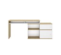 Calicosy Bureau modulable - Blanc et Bois Clair - Panneaux de Particules - Fabrication Française - 2 Portes - pour Bureau, Chambre - L203/130 x H76/62 x P45 cm