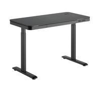 Bureau motorisé assis-debout 118x60cm avec tiroir et chargeur sans fil, Plateau Noir/Pied Noir