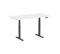 Bureau motorisé assis-debout 150x75cm, Plateau blanc à bords arrondis/Pied noir