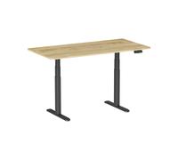 Bureau motorisé assis-debout 150x75cm, Plateau bois clair rustique à bords arrondis/Pied noir