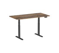 Bureau motorisé assis-debout 150x75cm, Plateau brun rustique à bords arrondis/Pied noir