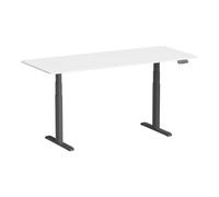 Bureau motorisé assis-debout 180x75cm, Plateau blanc à bords arrondis/Pied noir