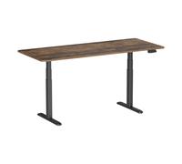 Bureau motorisé assis-debout 180x75cm, Plateau brun rustique à bords arrondis/Pied noir