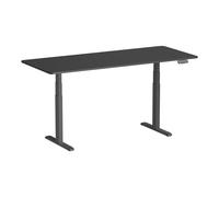 Bureau motorisé assis-debout 180x75cm, Plateau carbone à bords arrondis/Pied noir