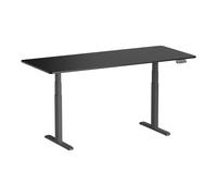 Bureau motorisé assis-debout 180x75cm, Plateau noir à bords arrondis/Pied noir