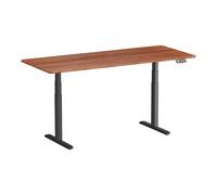 Bureau motorisé assis-debout 180x75cm, Plateau noyer à bords arrondis/Pied noir
