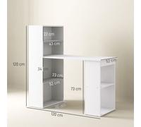 Bureau Muet en Bois Blanc HOMCOM 120x55cm avec Étagère Tapis de Travail avec Surface Spacieuse pour Home Office et Bureau